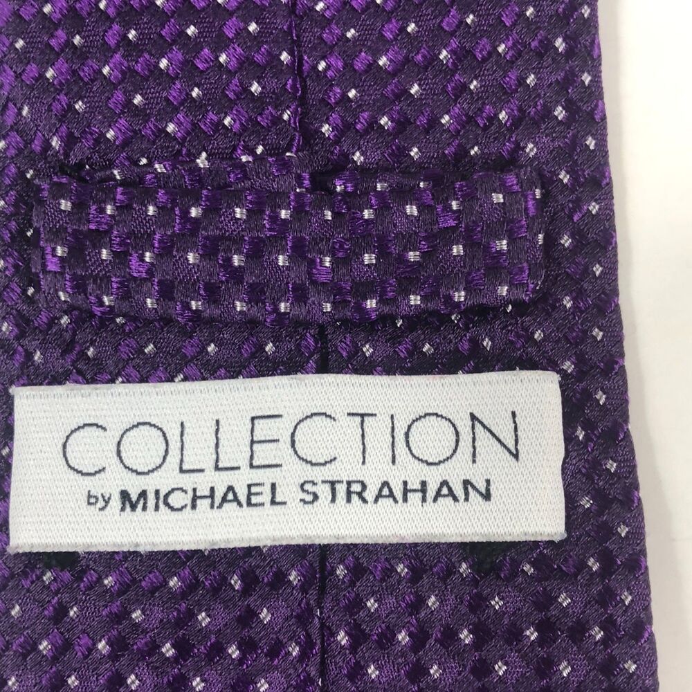 Michael Strahan Collection Purple Woven 100% Silk Tie Polka Dot Pattern Men's - Picture 4 of 6